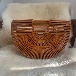 Vintage arc bamboo handbag clutch half moon mid century
